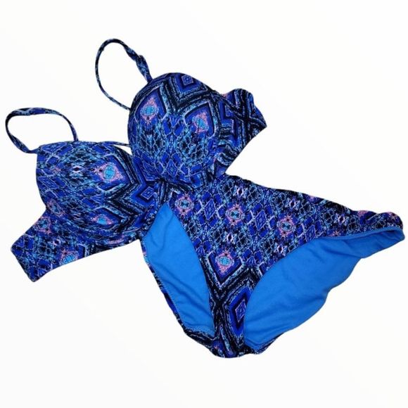 Raisins Blue Pink Teal Diamond Design push up Bikini - Picture 1 of 5